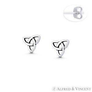 Trinity-Knot / Triquetra Celtic Charm Stud Earrings in .925 Sterling Silver
